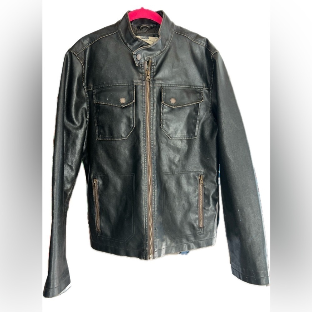 American Rag CIE Jacket Men's Medium Faux Leather Black Lined Filled Full Zip